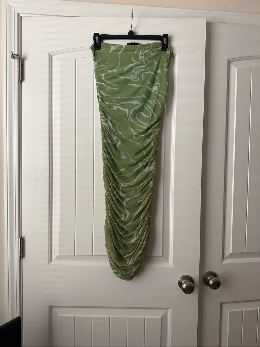 Ruched Olive Green Strapless Maxi Dress